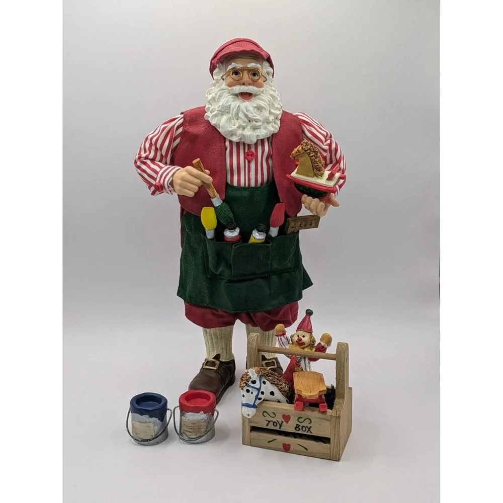 Fabric Mache Santa Toymaker‎ Rocking Horse Paint Apron Visor 10.5
